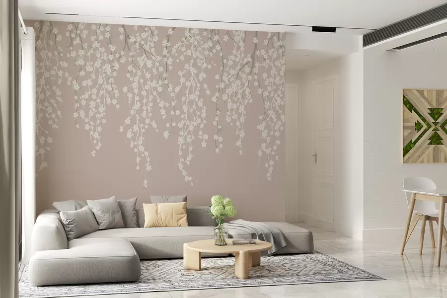 Murales de pared Ramas delicadas con flores sobre fondo pastel w02479v2 murales de pared Ramas delicadas con flores sobre fondo pastel w02479v2