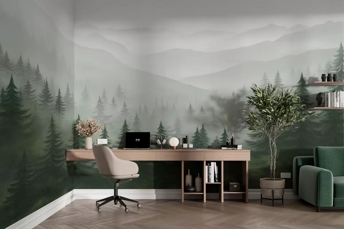 Murales de pared Bosque verde brumoso w02450 murales de pared Bosque verde brumoso w02450