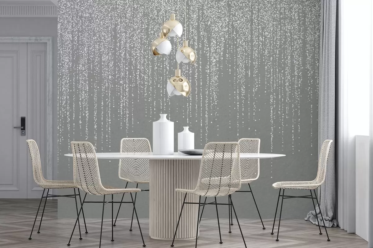 murales de pared Un elegante estampado vertical de guirnaldas punteadas sobre un fondo gris texturizado, que crea una sensación de profundidad y movimiento w08470v1