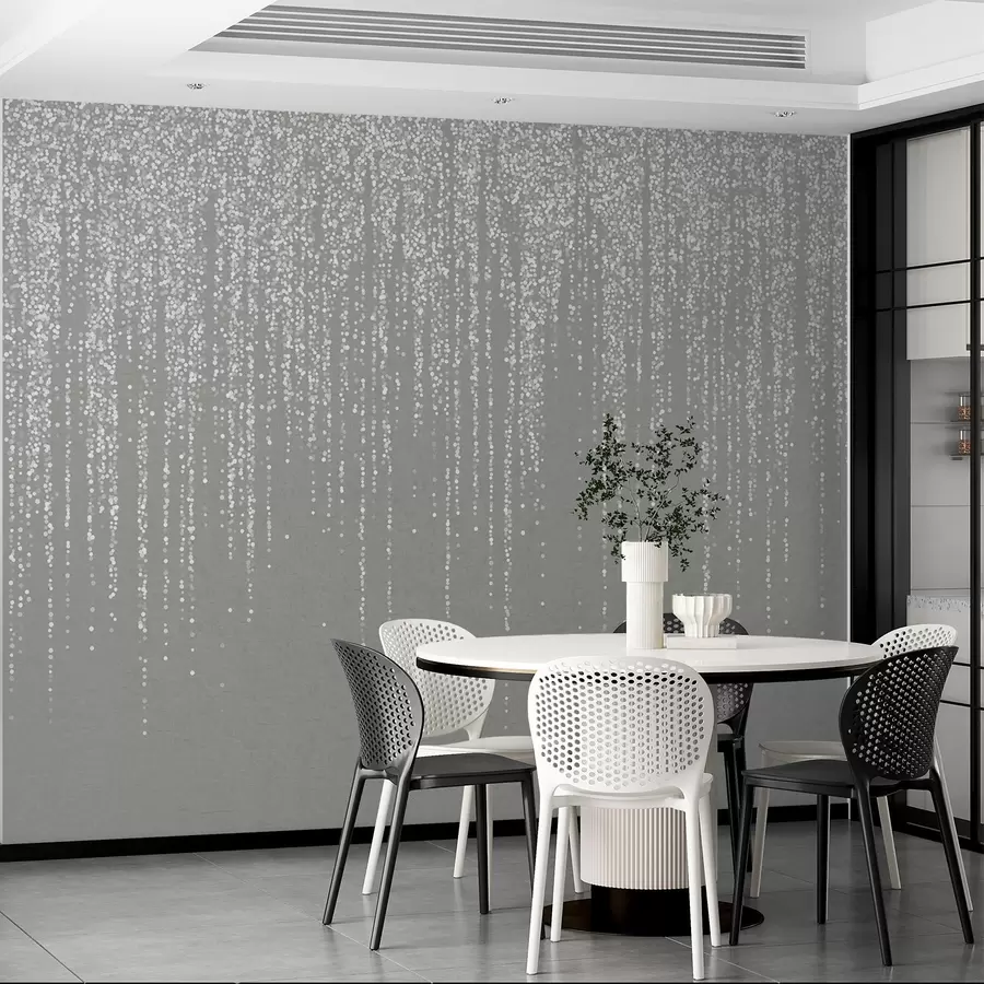 murales de pared Un elegante estampado vertical de guirnaldas punteadas sobre un fondo gris texturizado, que crea una sensación de profundidad y movimiento w08470v1