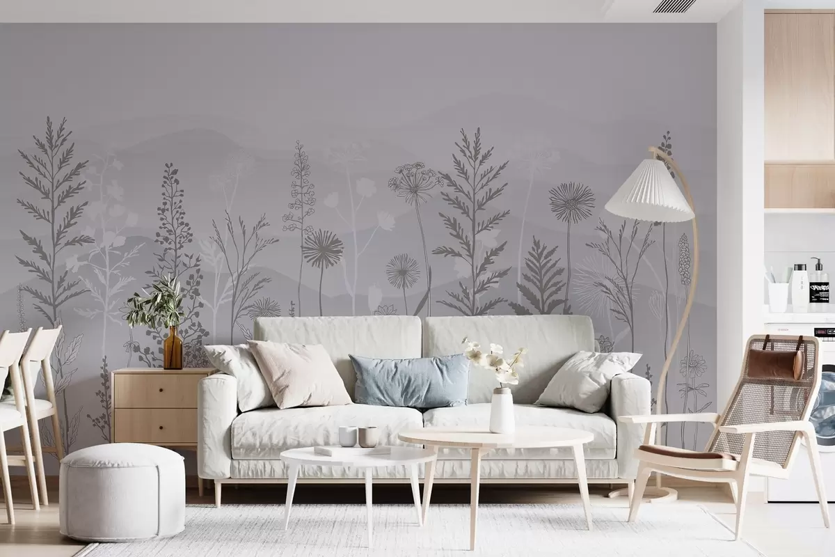 Murales de pared papel pintado ecológico, flores silvestres en tonos grises w02443 murales de pared papel pintado ecológico, flores silvestres en tonos grises w02443