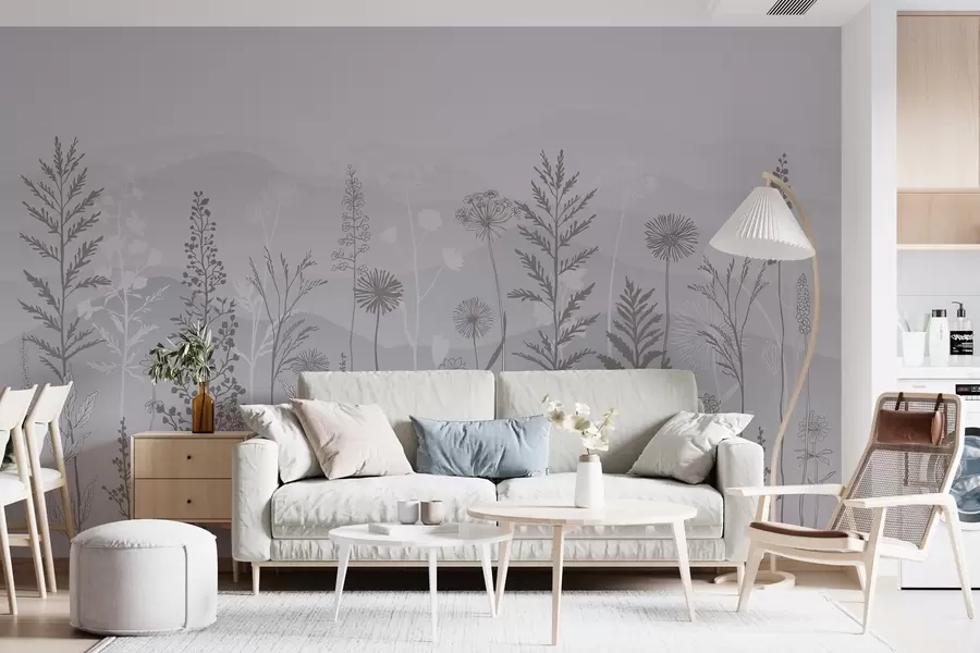 Murales de pared papel pintado ecológico, flores silvestres en tonos grises w02443 murales de pared papel pintado ecológico, flores silvestres en tonos grises w02443