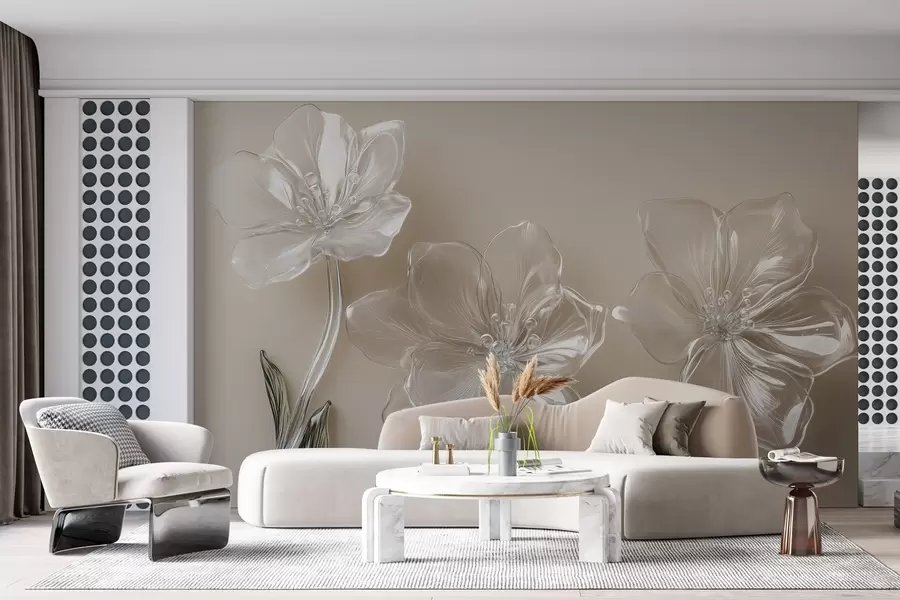Murales de pared flores grandes imitación cristal sobre fondo beige w02518 murales de pared flores grandes imitación cristal sobre fondo beige w02518