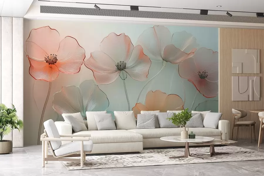 murales de pared flores de amapola imitación cristal en colores delicados w02519