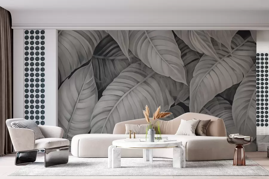 Murales de pared Imagen monocroma de hojas tropicales w02463 murales de pared Imagen monocroma de hojas tropicales w02463