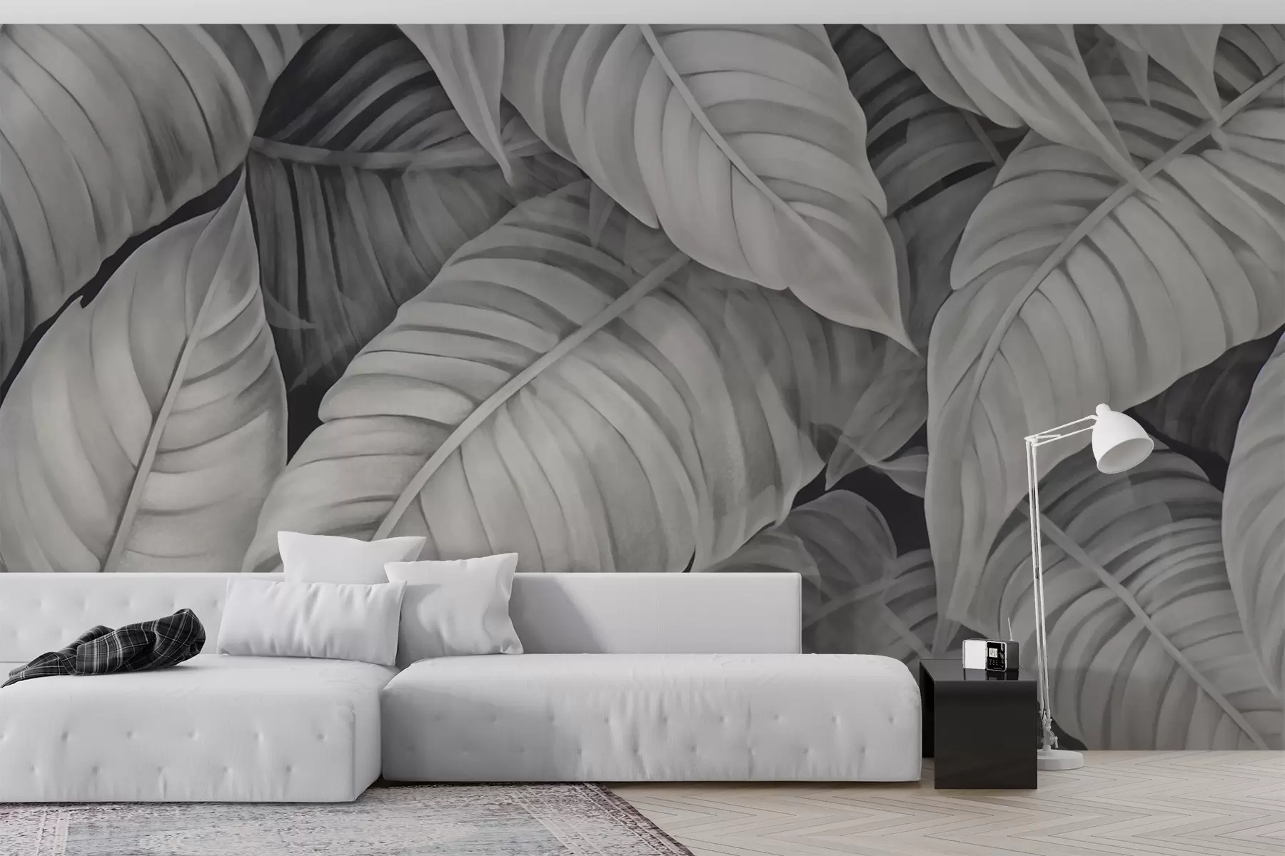 murales de pared Imagen monocroma de hojas tropicales w02463