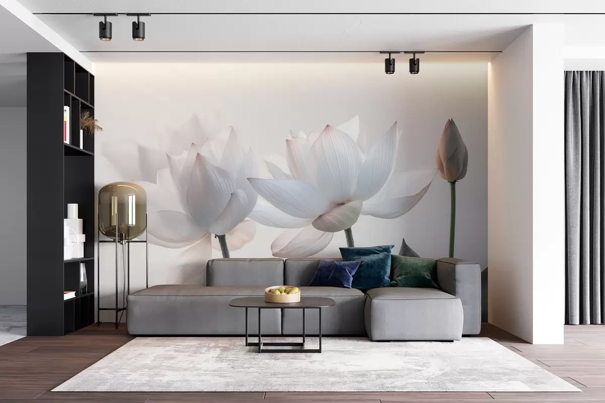 Murales de pared Suaves flores de loto con pétalos y hojas w08488 murales de pared Suaves flores de loto con pétalos y hojas w08488