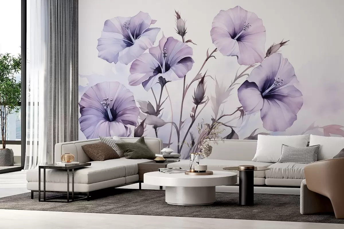 murales de pared Flores de petunia imitación acuarela w02466