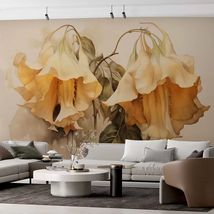 Murales de pared Flores amarillo anaranjado imitación acuarela w02467 murales de pared Flores amarillo anaranjado imitación acuarela w02467