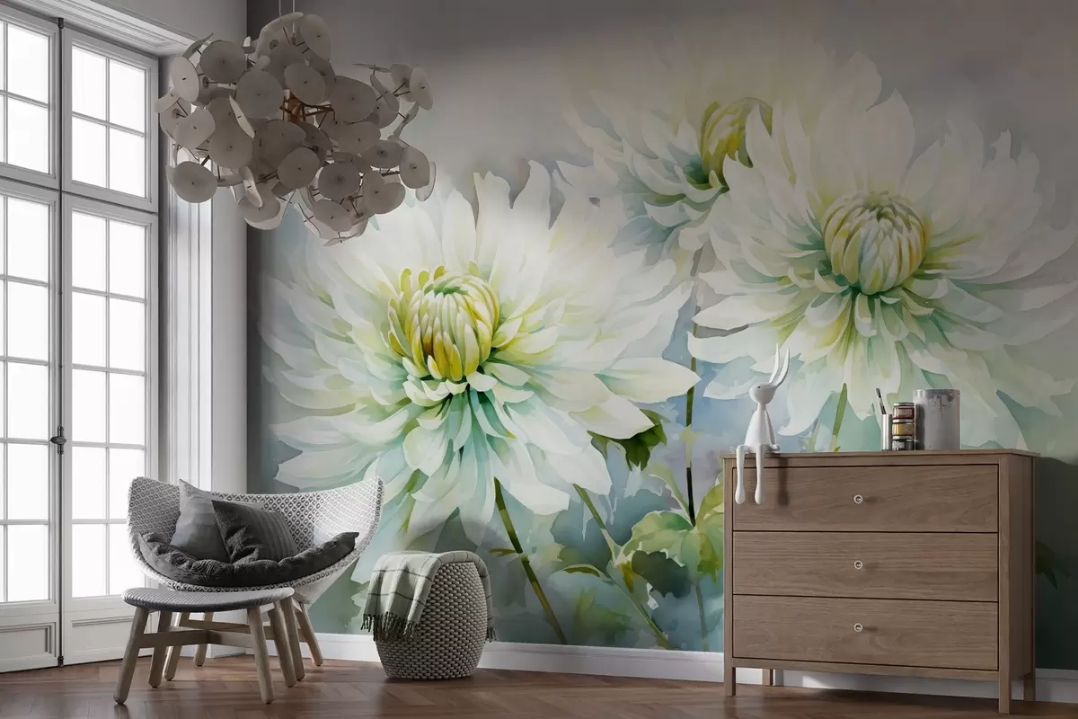 murales de pared Crisantemos imitación acuarela w02468