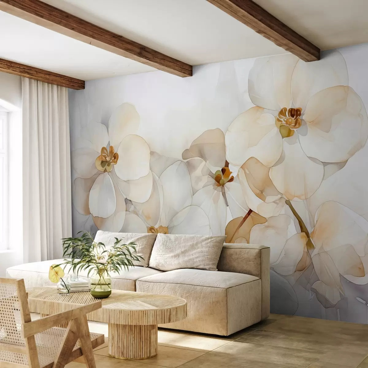 Murales de pared Orquídeas blancas imitación acuarela w02470 murales de pared Orquídeas blancas imitación acuarela w02470