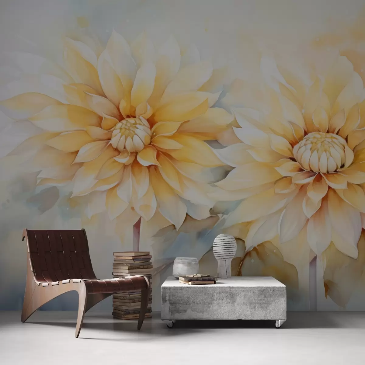 murales de pared Crisantemos amarillos imitación acuarela w02502