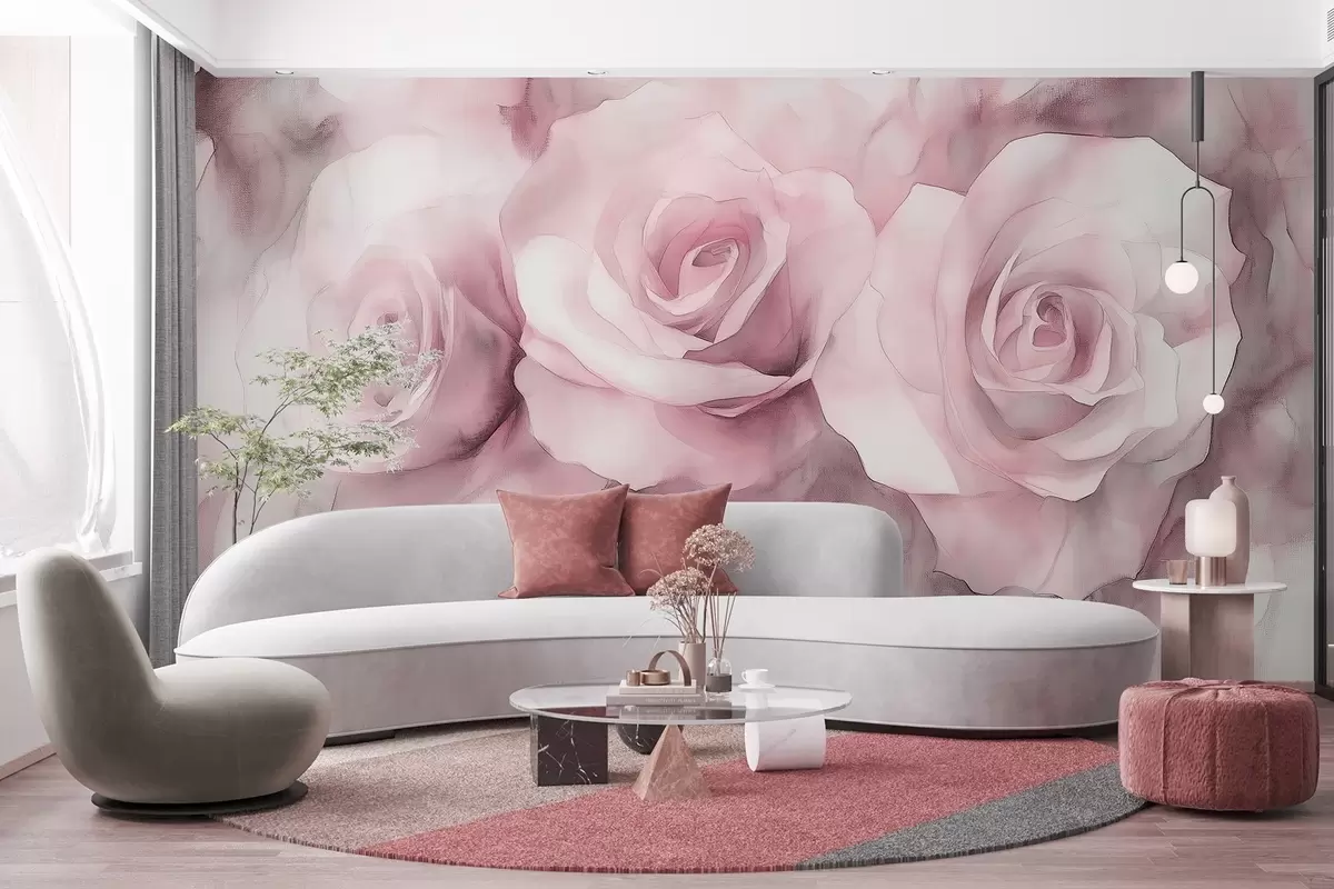 Murales de pared Hermosas rosas, estilo acuarela, colores rosas, bohemio w02492v1 murales de pared Hermosas rosas, estilo acuarela, colores rosas, bohemio w02492v1