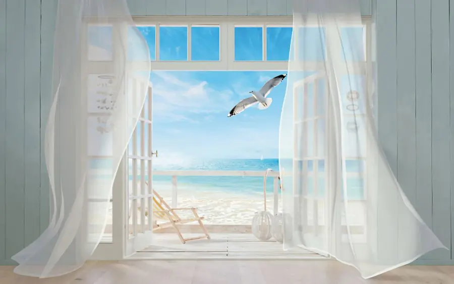 murales de pared Mar y gaviota en la ventana u40534