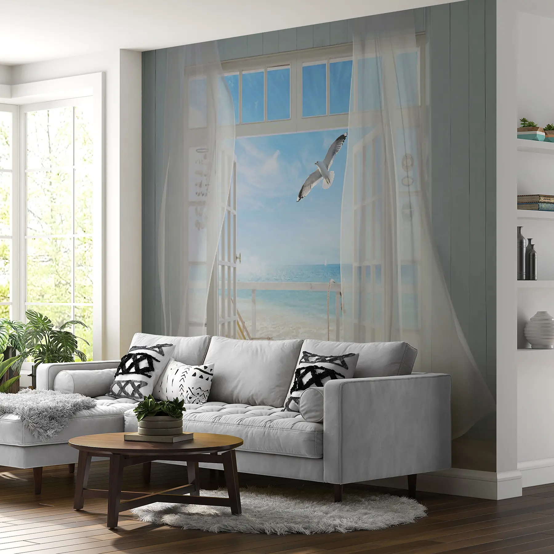 murales de pared Mar y gaviota en la ventana u40534