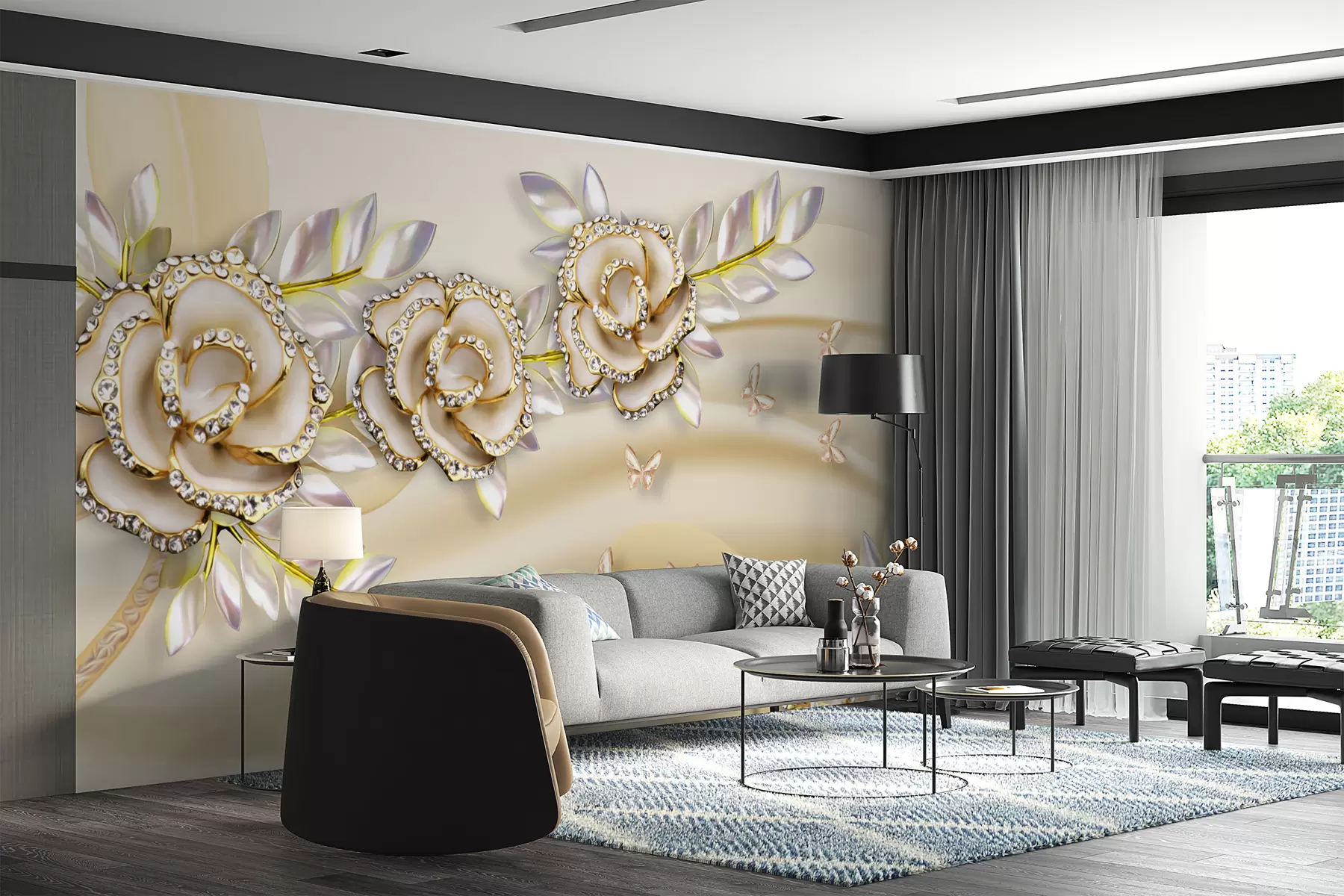 murales de pared Rosas con strass u43345