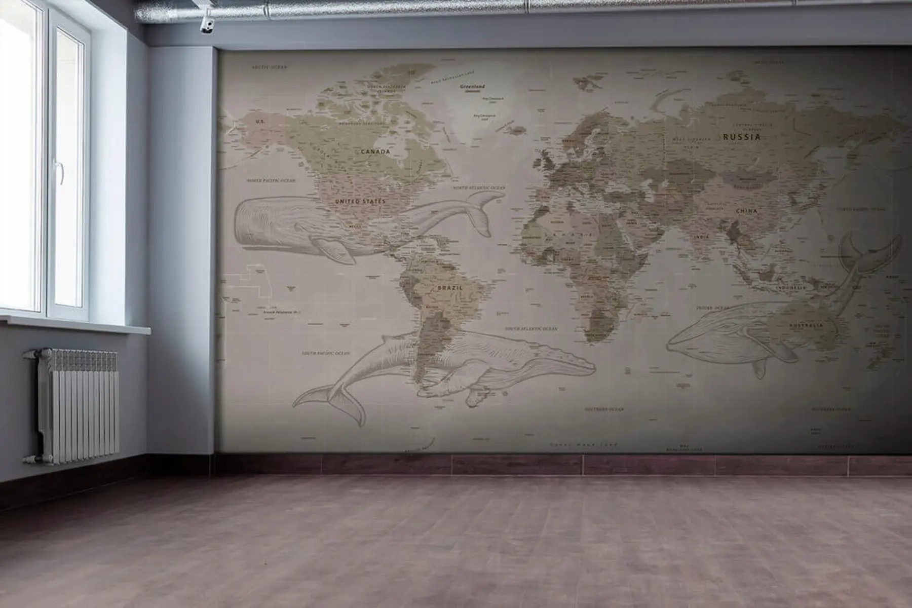 Murales de pared Mapamundi con ballenas u50449 murales de pared Mapamundi con ballenas u50449