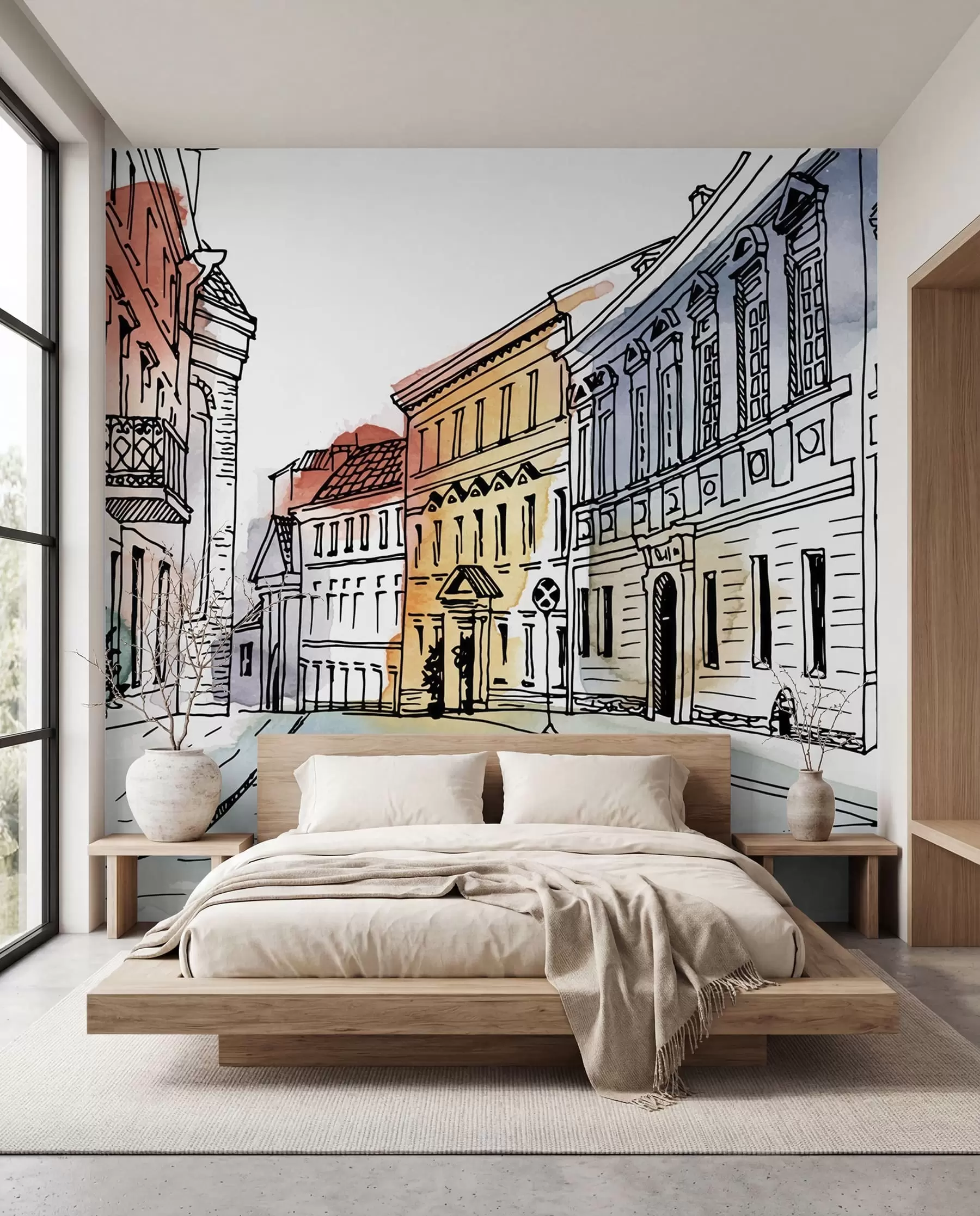 murales de pared Casco antiguo en acuarela u51062