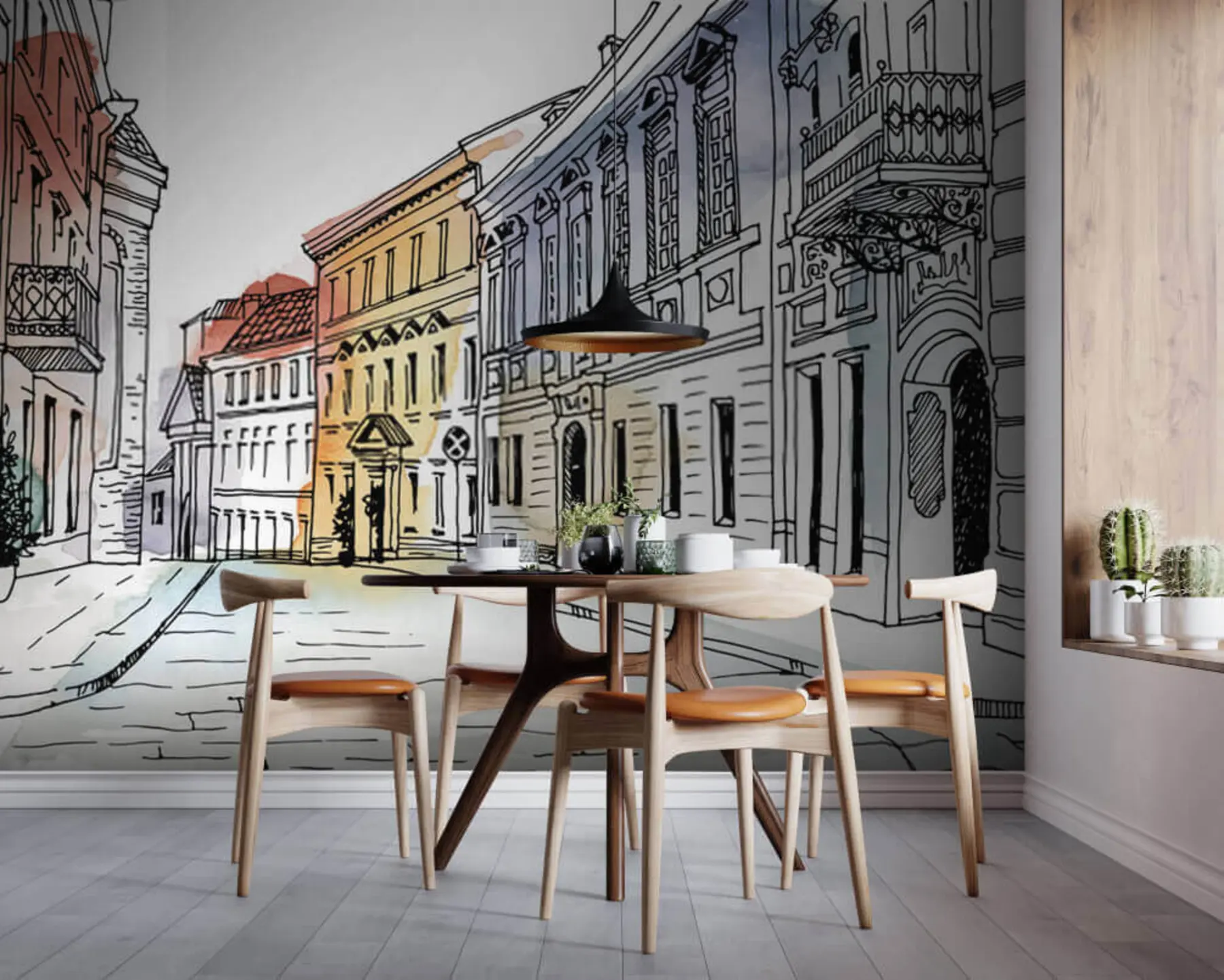 Murales de pared Casco antiguo, rotulador y acuarela. u51062 murales de pared Casco antiguo, rotulador y acuarela. u51062