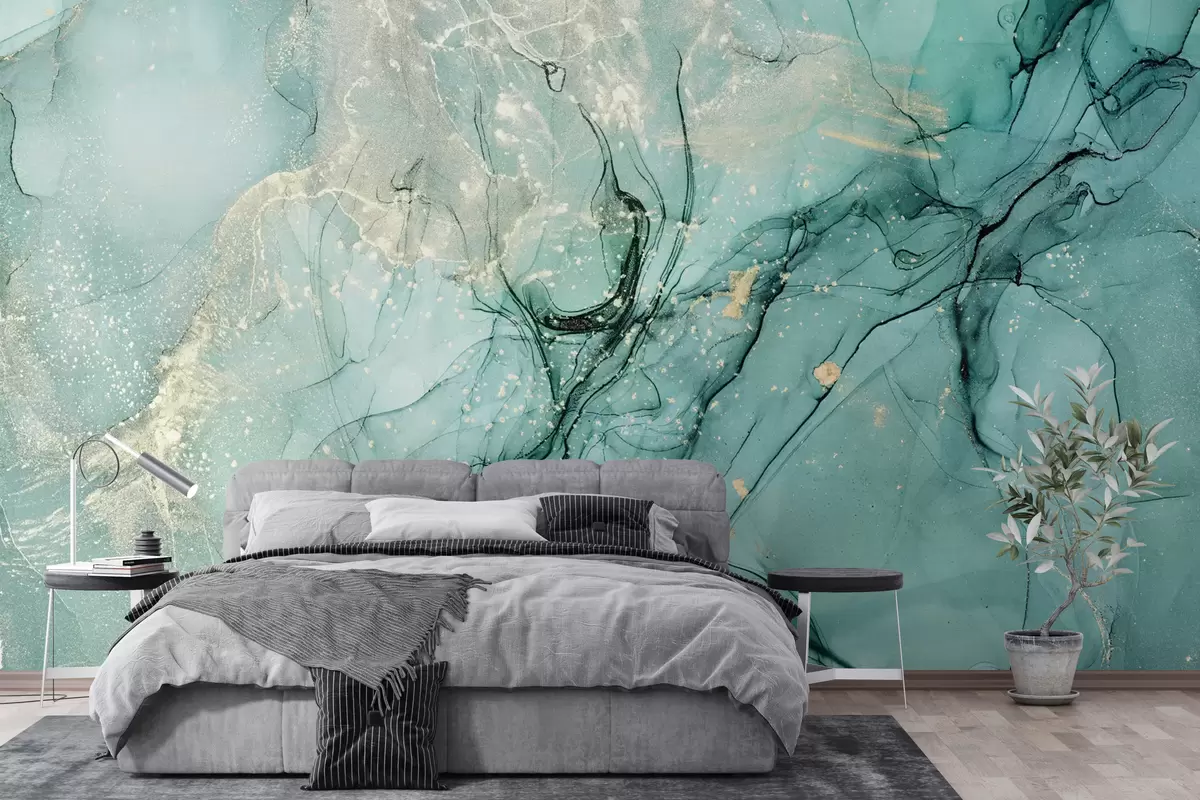 murales de pared Mármol turquesa con una fina bruma u51399