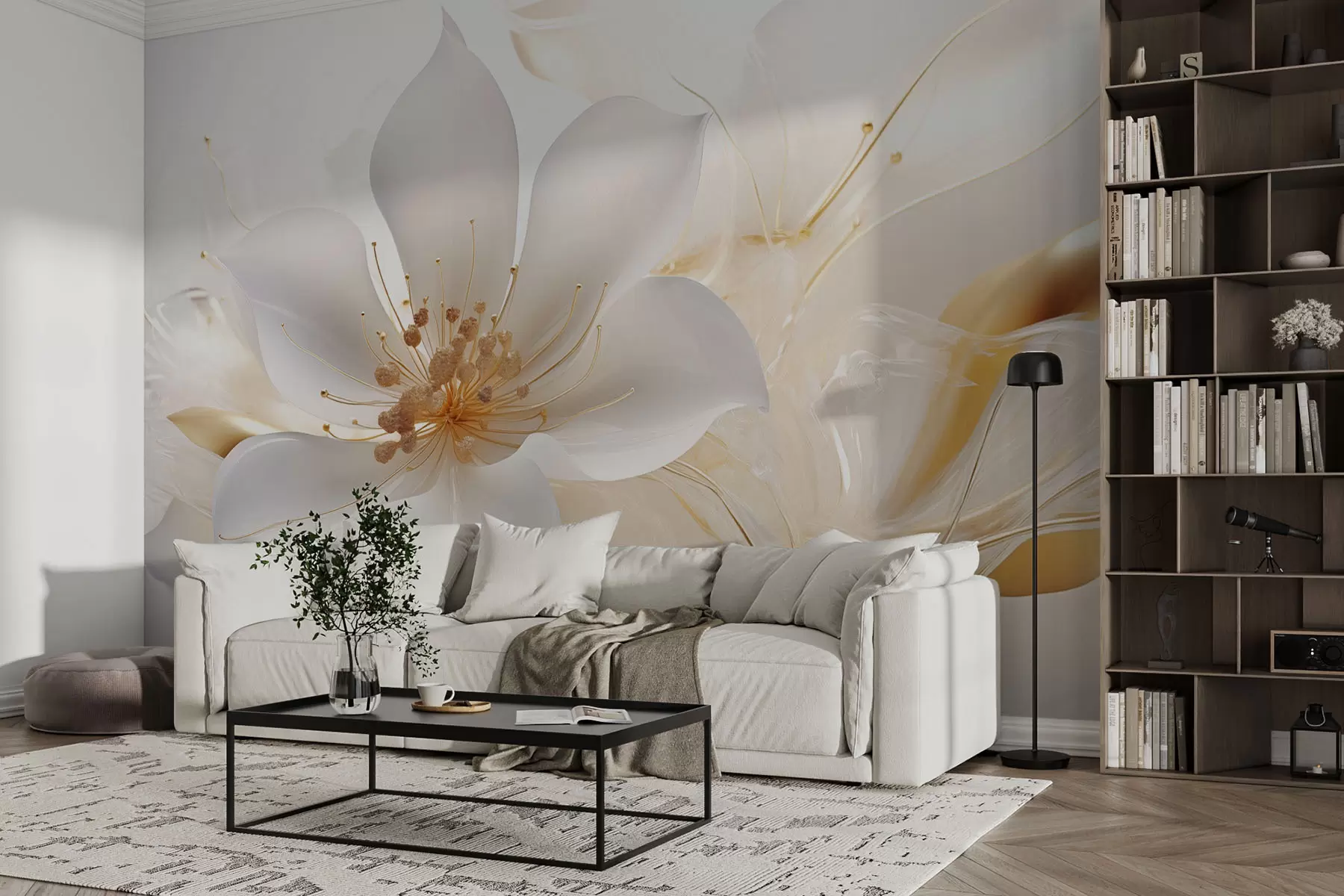 murales de pared Gran flor blanca sobre fondo abstracto w08510
