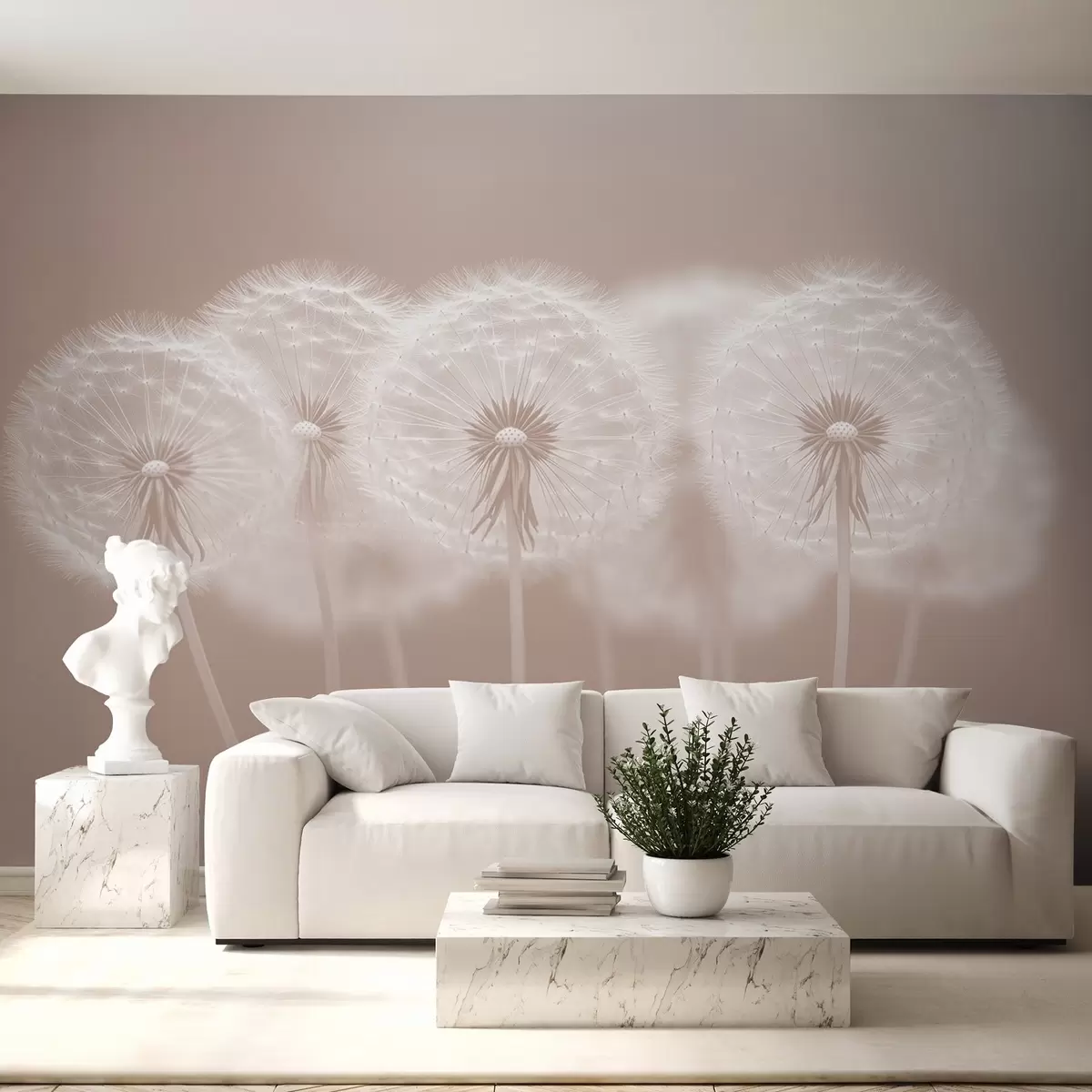 murales de pared Delicados dientes de león rosas sobre un fondo natural rosa w08498v1
