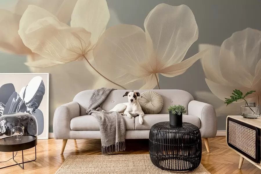 Murales de pared Pétalos de loto, una delicada composición con fondo gris w08500v2 murales de pared Pétalos de loto, una delicada composición con fondo gris w08500v2