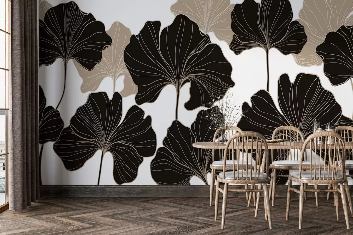 Murales de pared Contornos de hojas estilizados w02525v2 murales de pared Contornos de hojas estilizados w02525v2