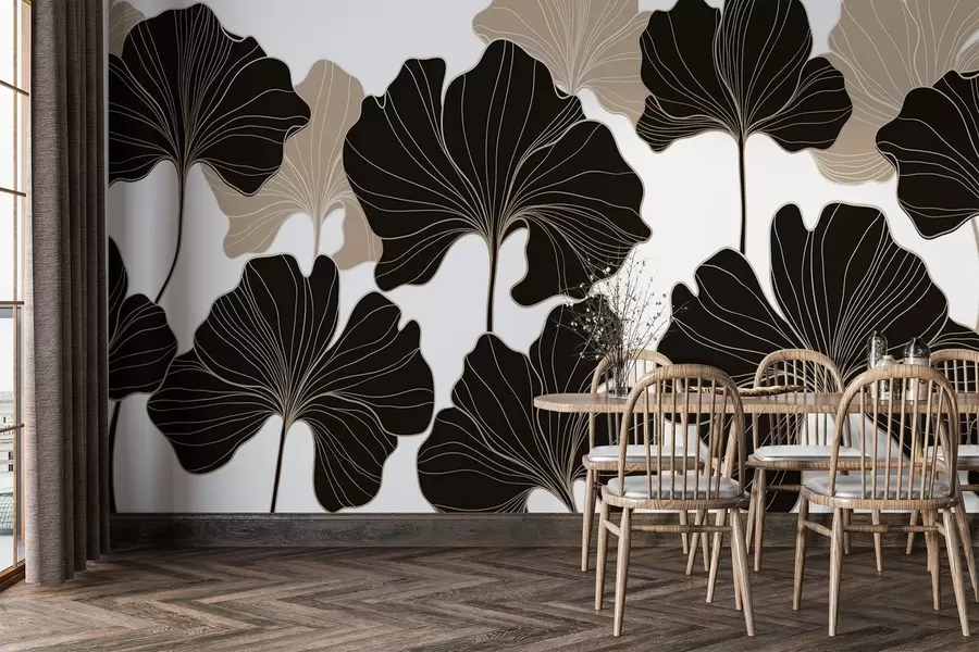 Murales de pared Contornos de hojas estilizados w02525v2 murales de pared Contornos de hojas estilizados w02525v2