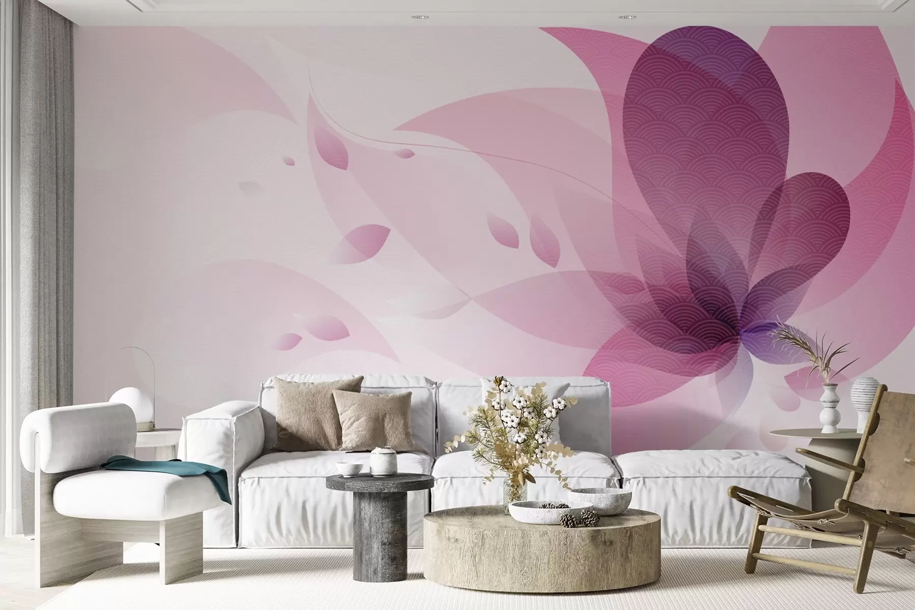 murales de pared se pinta una flor rosa brillante w02562