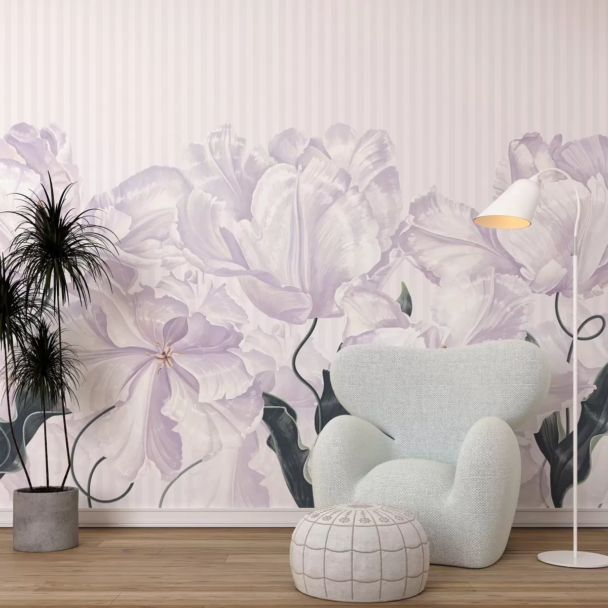Murales de pared delicadas flores rosadas sobre un fondo rayado w02565 murales de pared delicadas flores rosadas sobre un fondo rayado w02565