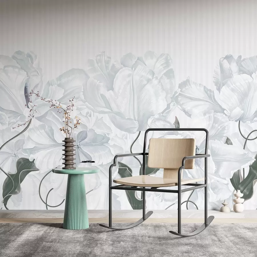 Murales de pared delicadas flores grises sobre fondo de rayas w02565v1 murales de pared delicadas flores grises sobre fondo de rayas w02565v1