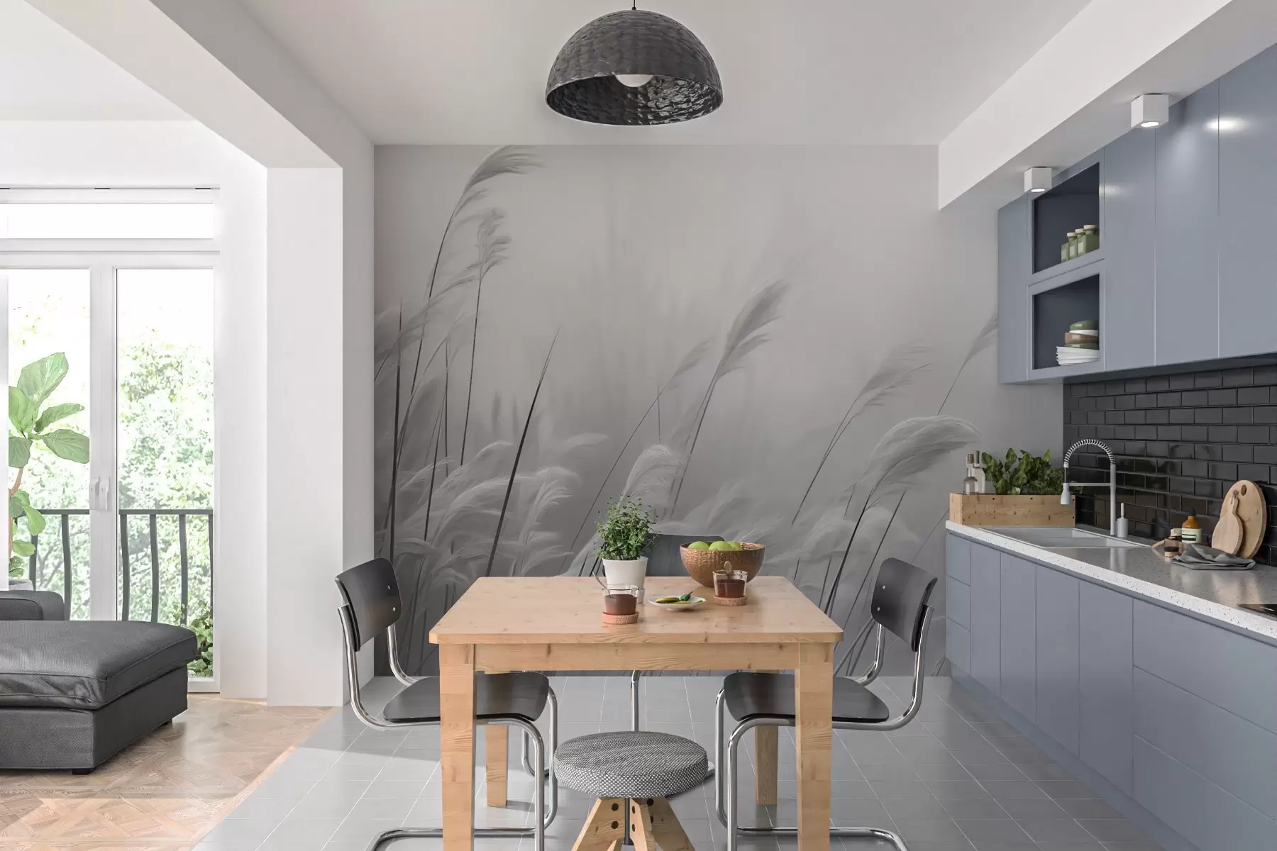 murales de pared Hierba seca en blanco y negro w02599v1