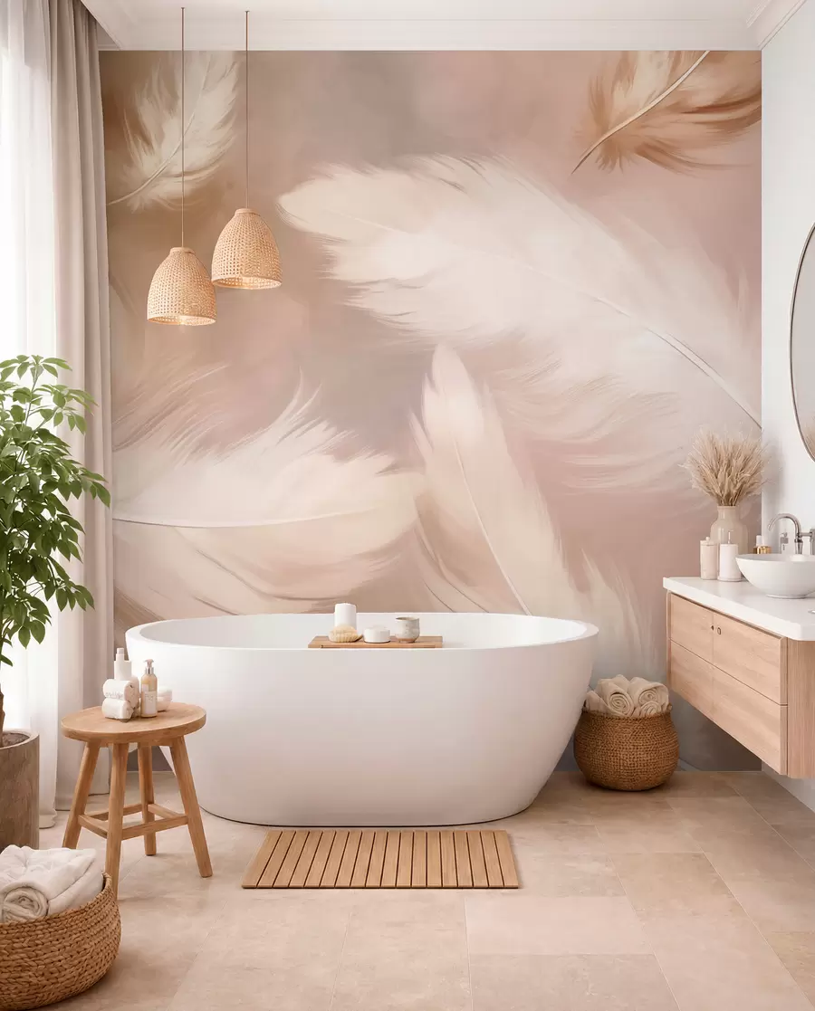 murales de pared Plumas grandes en beige w02601v1