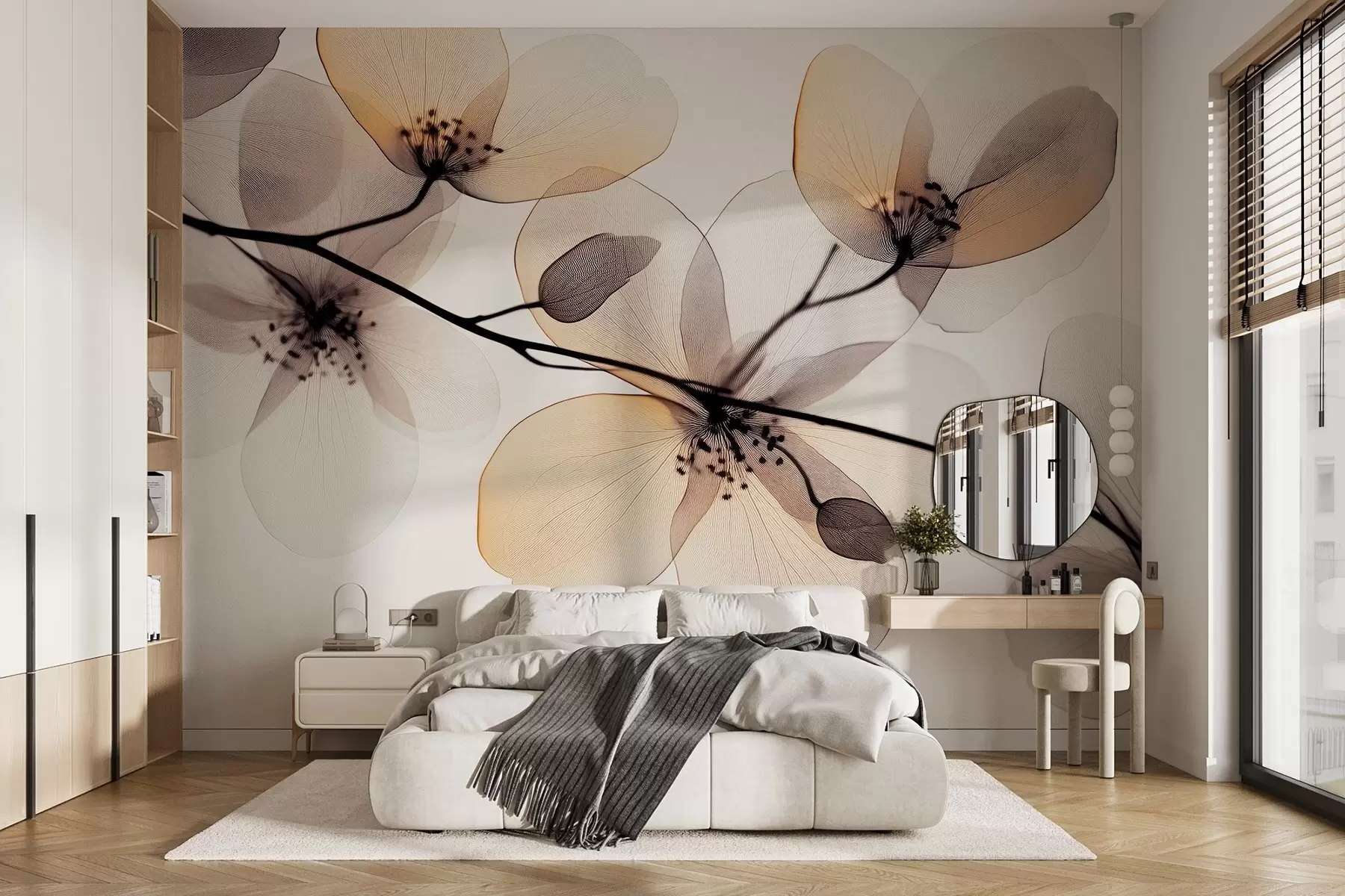 murales de pared rama delicada y refinada con flores transparentes  w02630