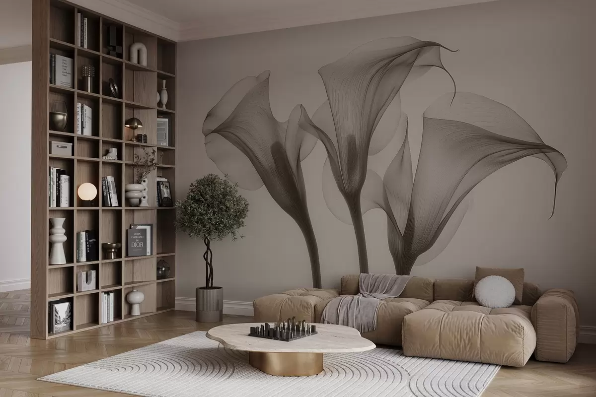 Murales de pared flores transparentes de Zantedeschia en tonos beige  w02632 murales de pared flores transparentes de Zantedeschia en tonos beige  w02632
