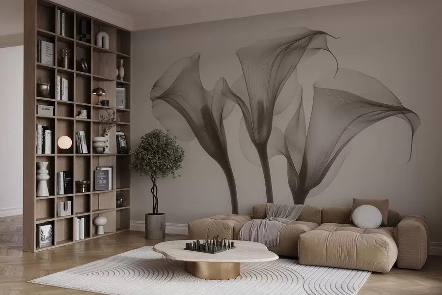 Murales de pared flores transparentes de Zantedeschia en tonos beige  w02632 murales de pared flores transparentes de Zantedeschia en tonos beige  w02632