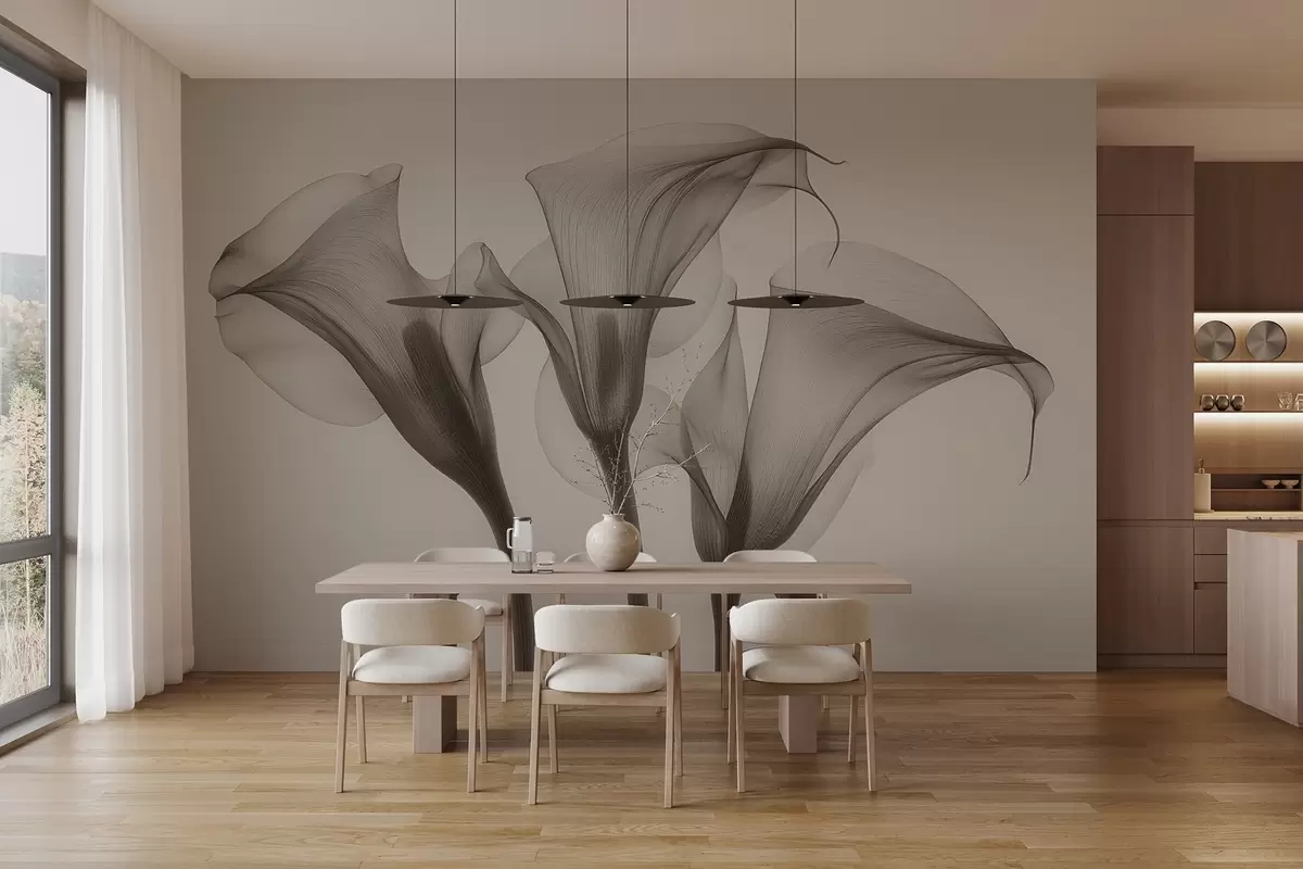 Murales de pared flores transparentes de Zantedeschia en tonos beige  w02632 murales de pared flores transparentes de Zantedeschia en tonos beige  w02632