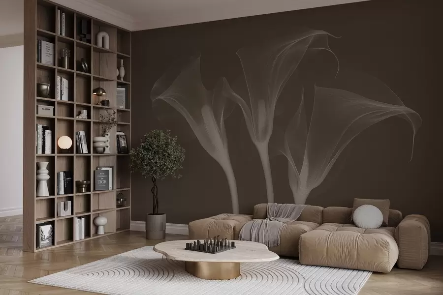 Murales de pared flores de Zantedeschia transparentes sobre fondo oscuro w02632v1 murales de pared flores de Zantedeschia transparentes sobre fondo oscuro w02632v1