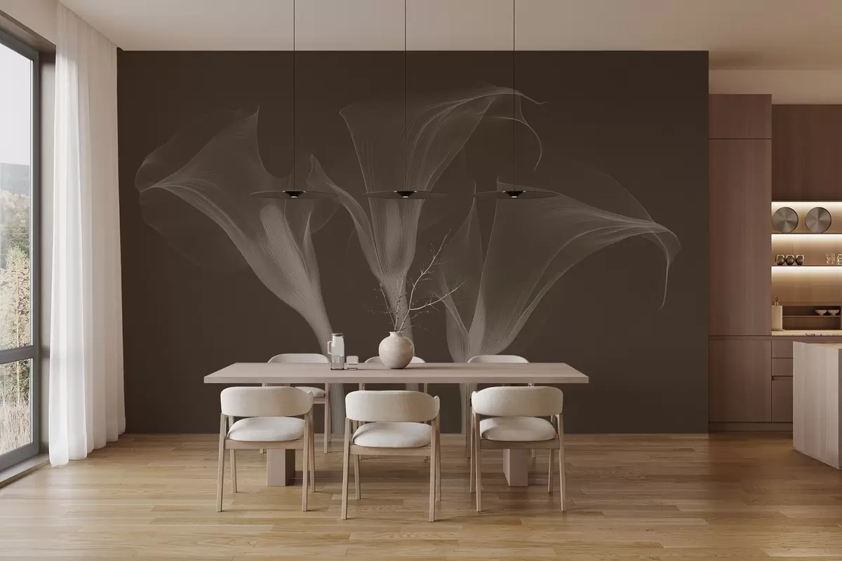 Murales de pared flores de Zantedeschia transparentes sobre fondo oscuro w02632v1 murales de pared flores de Zantedeschia transparentes sobre fondo oscuro w02632v1