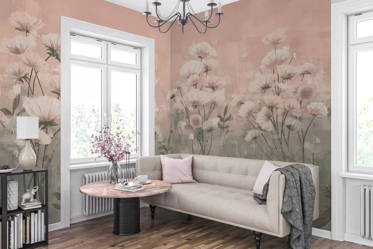 Murales de pared Delicadas flores silvestres con efecto de pinceladas en rosa w02629 murales de pared Delicadas flores silvestres con efecto de pinceladas en rosa w02629