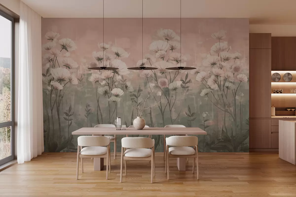 Murales de pared Delicadas flores silvestres con efecto de pinceladas en rosa w02629 murales de pared Delicadas flores silvestres con efecto de pinceladas en rosa w02629