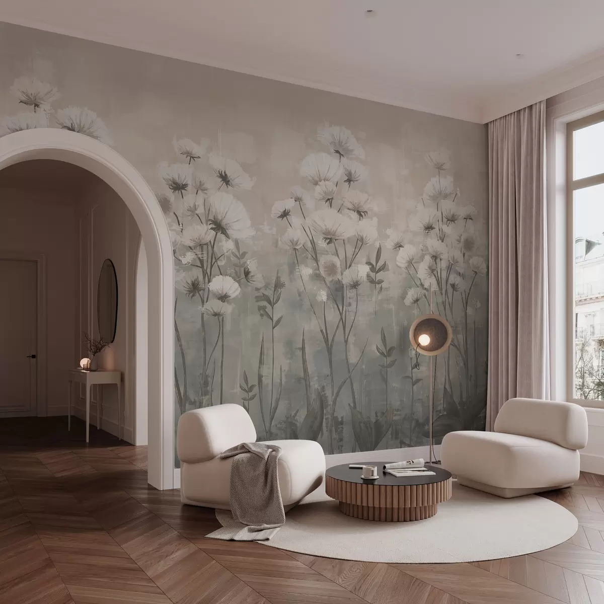 Murales de pared Delicadas flores silvestres con efecto de pinceladas en colores pastel w02629v2 murales de pared Delicadas flores silvestres con efecto de pinceladas en colores pastel w02629v2