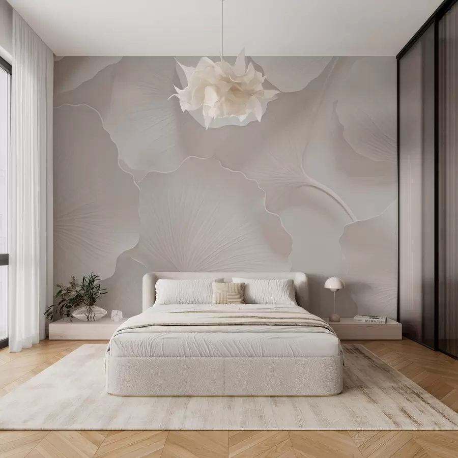murales de pared Elegantes hojas de ginkgo beige w02577