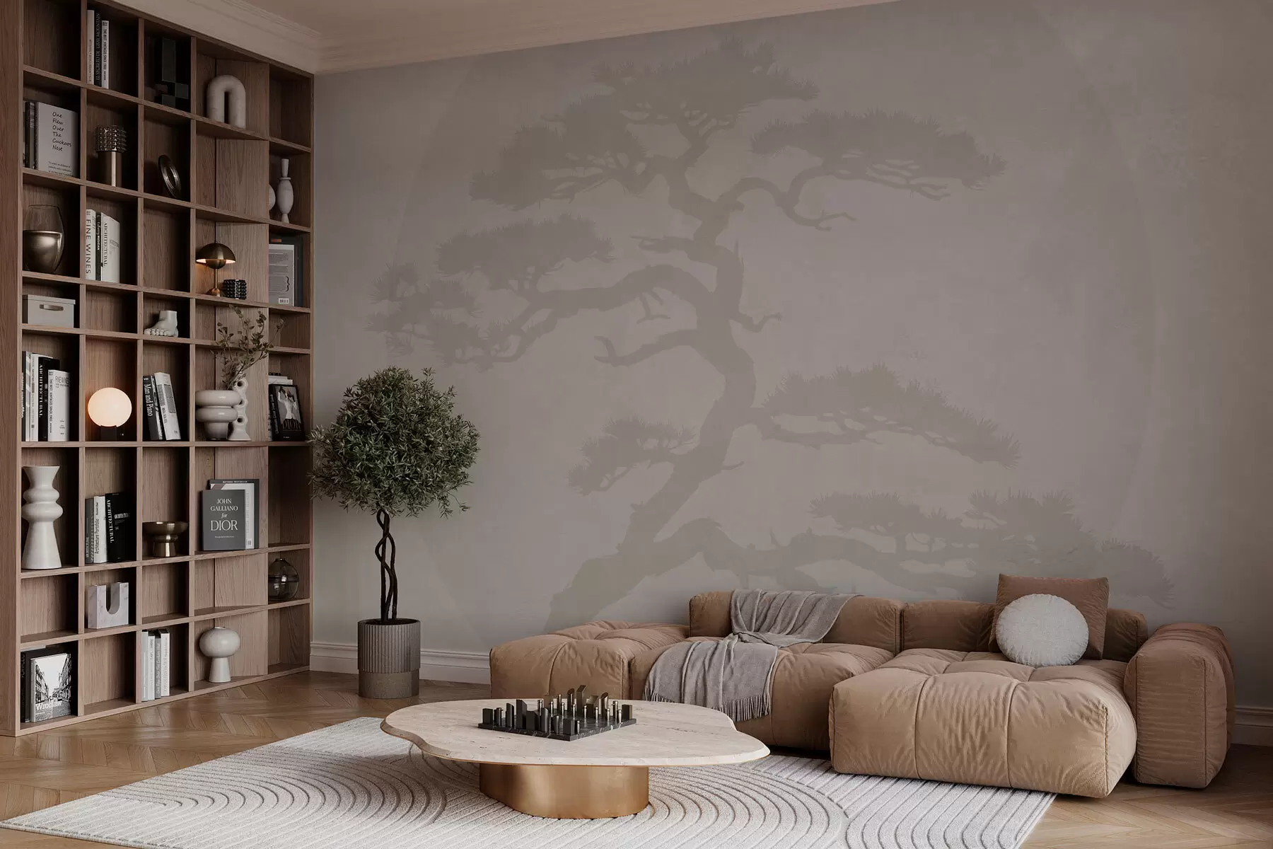 murales de pared Árbol bonsái japonés y geometría de fondo grunge w08554v1