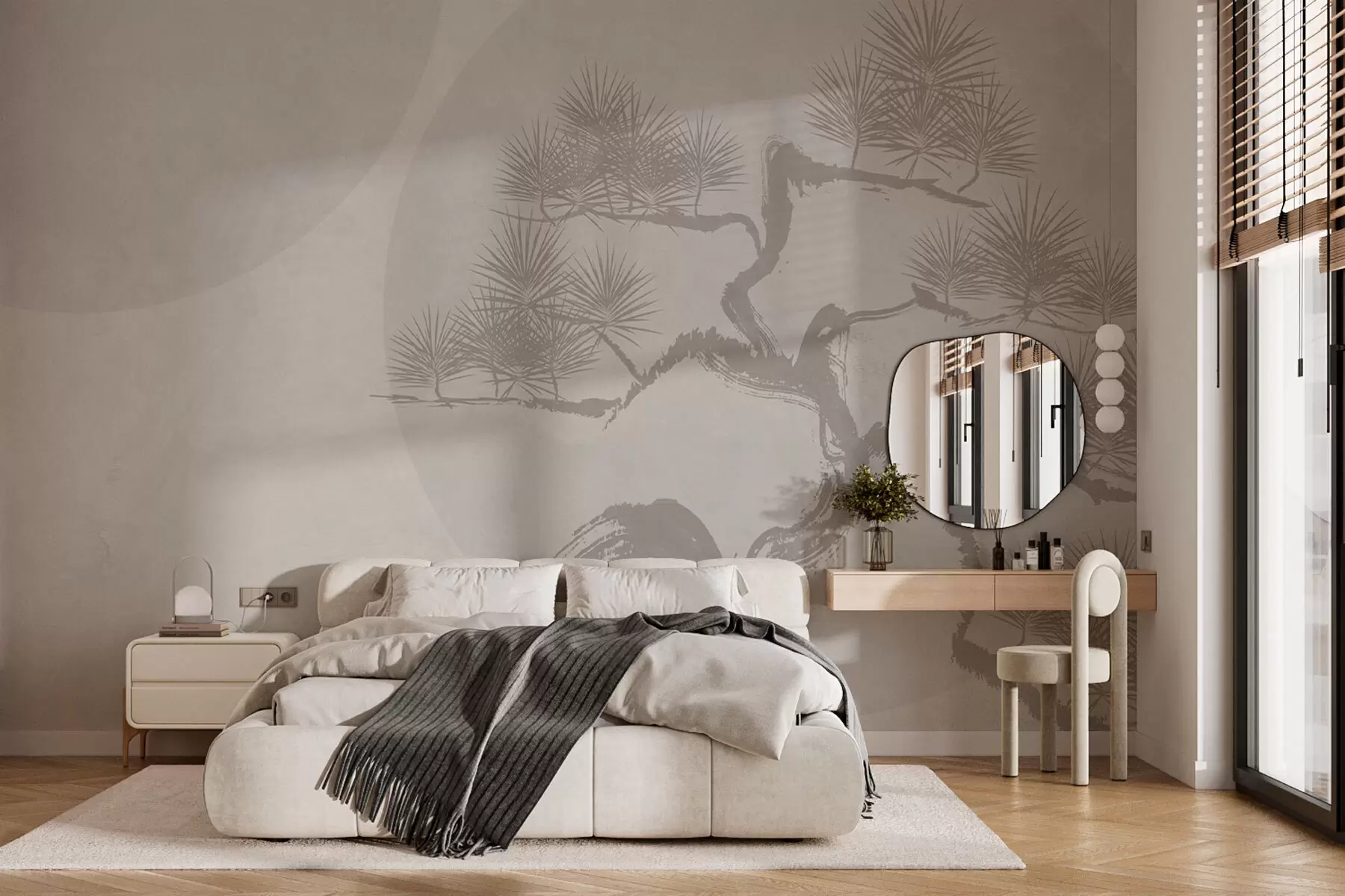 murales de pared Bonsai japonés minimalismo geometría grunge fondo w08556