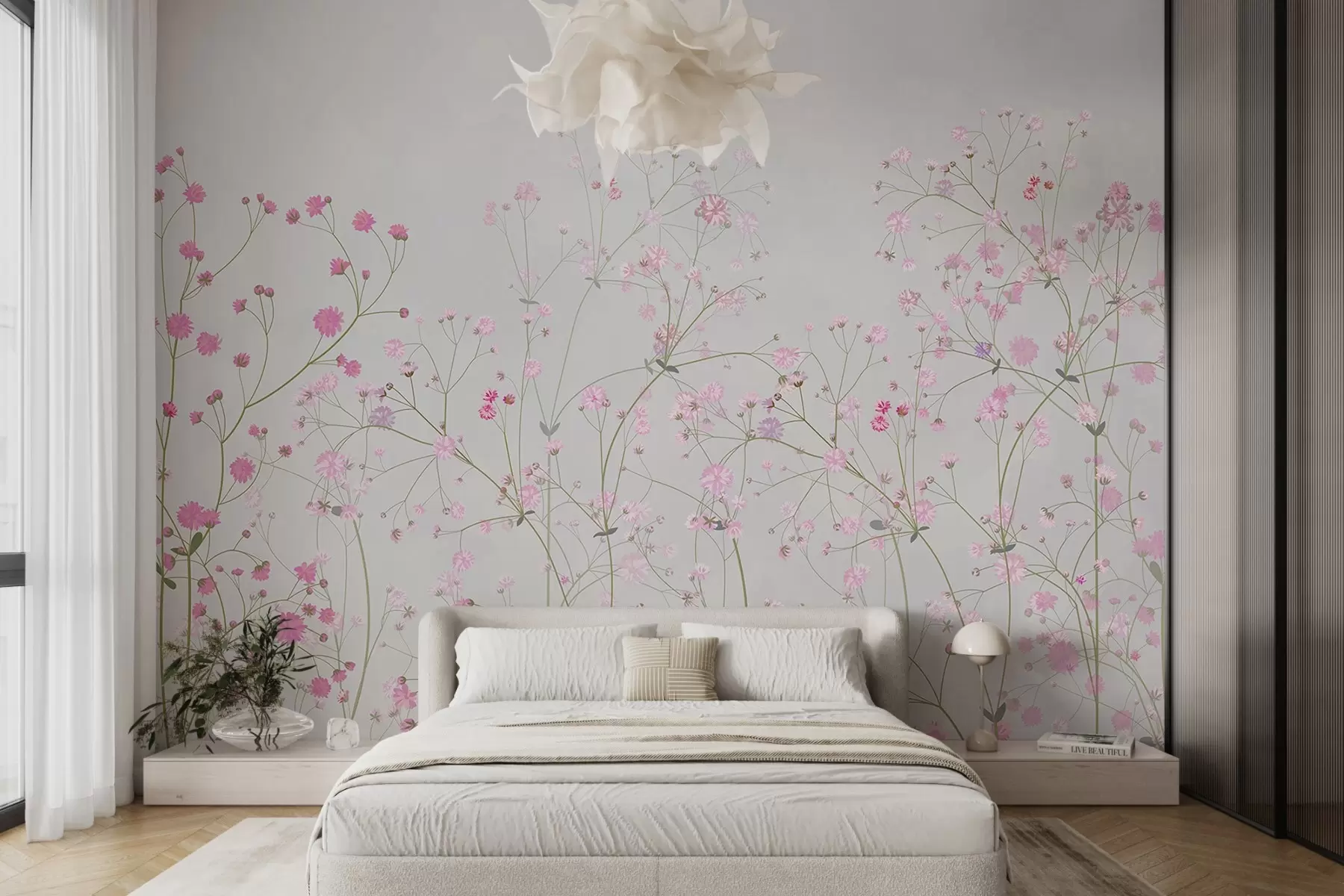 murales de pared pequeñas flores silvestres sobre fondo gris w02659