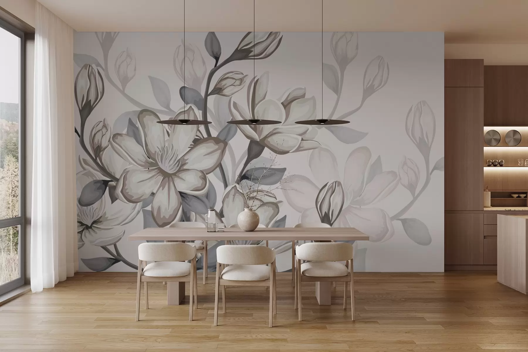 murales de pared grandes flores blancas w02663v2