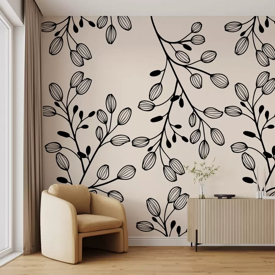 Murales de pared ramitas pintadas sobre fondo beige w02665 murales de pared ramitas pintadas sobre fondo beige w02665