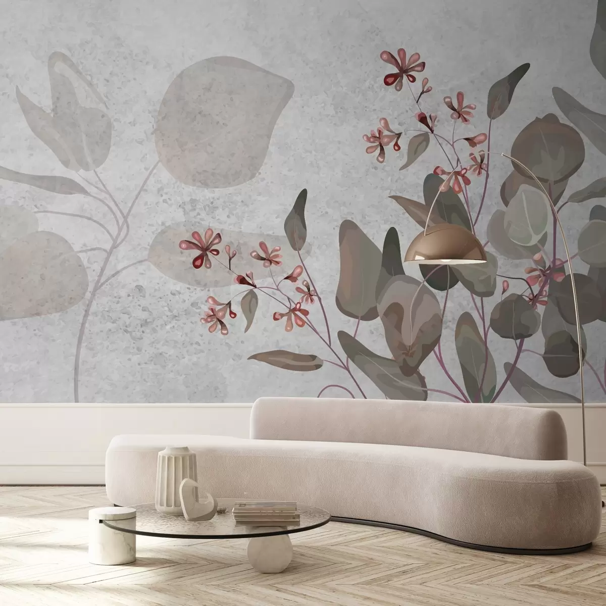 Murales de pared hojas y flores sobre fondo gris w02667 murales de pared hojas y flores sobre fondo gris w02667